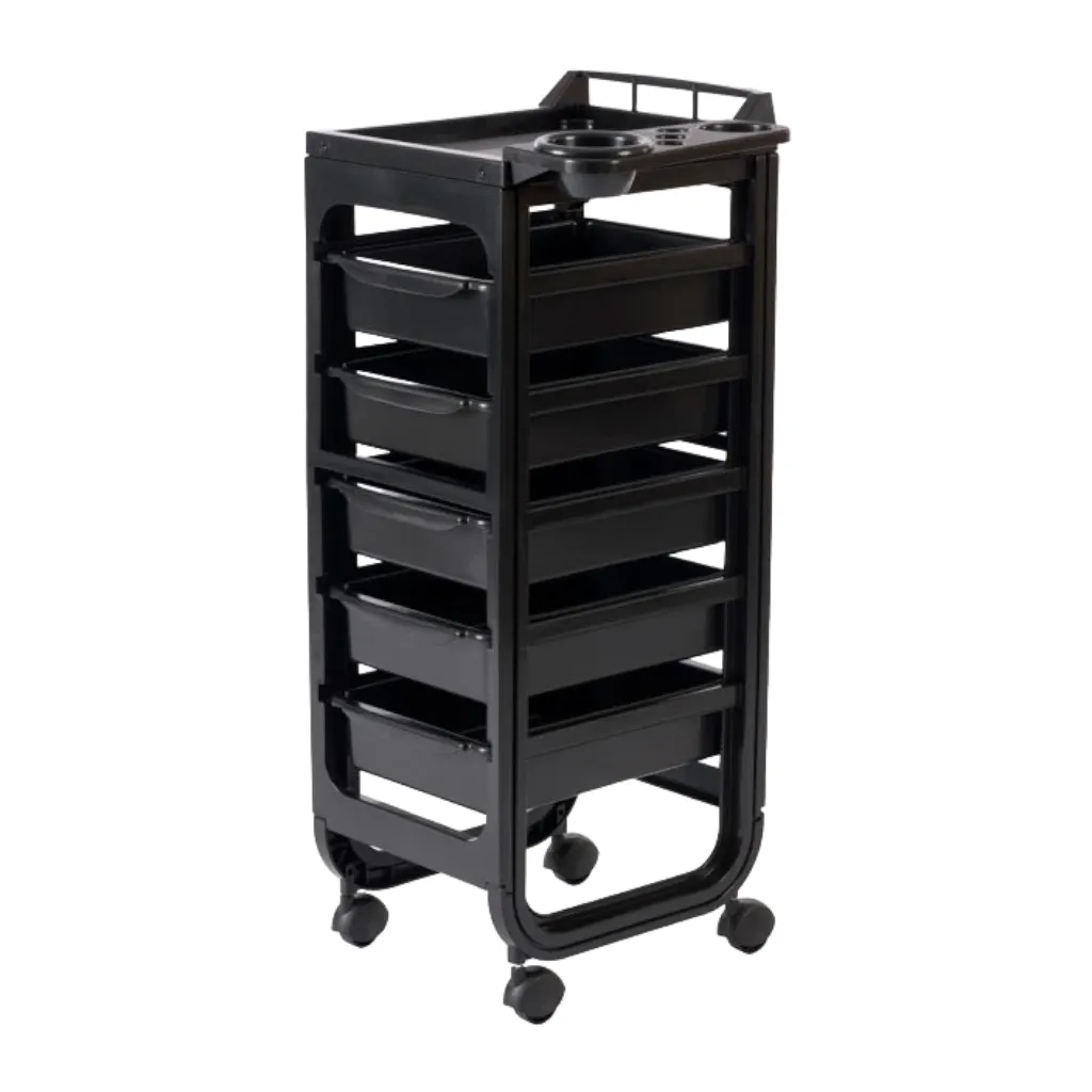 Carrito de peluquería Hope 5 cajones con bandeja lateral negro - Weelko