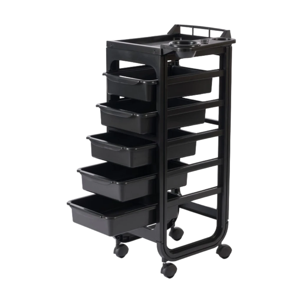 Carrito de peluquería Hope 5 cajones con bandeja lateral negro - Weelko