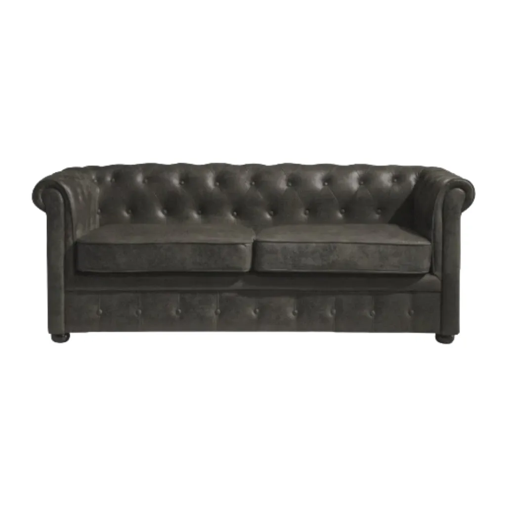Sillón Chester 3 plazas gris capitoné en piel sintética y madera I-medStetic Premium