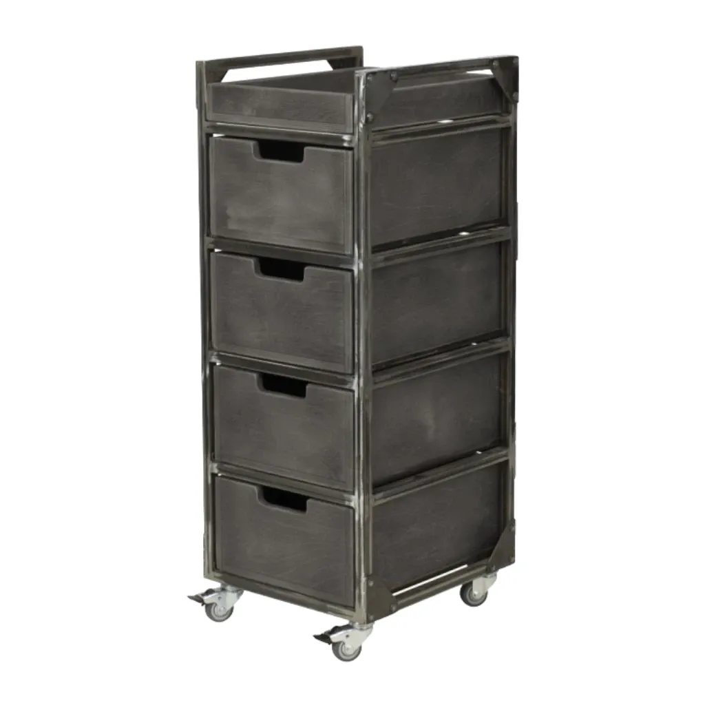 Carrito Barbería Brixton Gris con 4 Cajones y Ruedas Giratorias - Moderno | NeoBeauty