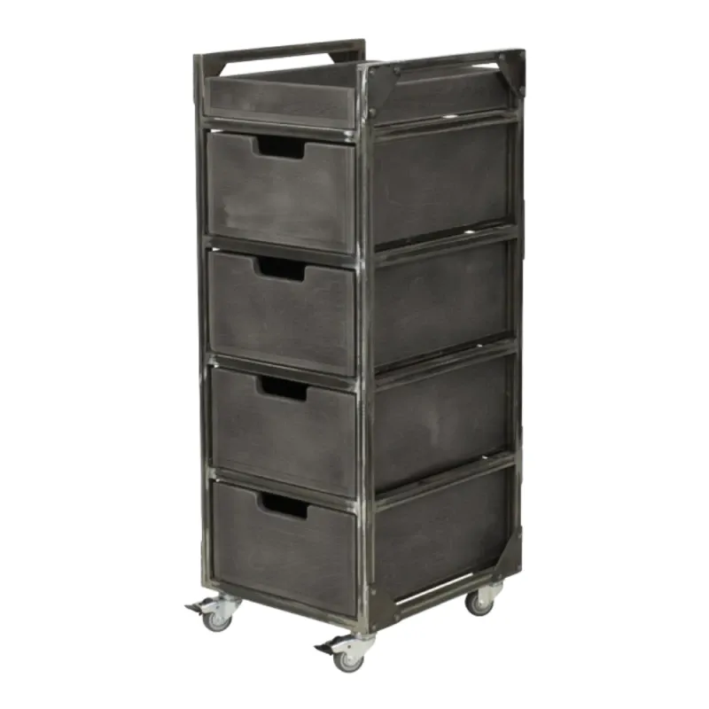 Carrito Barbería Brixton Gris con 4 Cajones y Ruedas Giratorias - Moderno | NeoBeauty