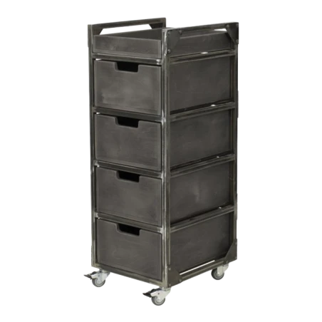 Carrello Barberia Brixton Grigio NeoBeauty - 4 cassetti, 4 ruote piroettanti, struttura metallica laccata anticorrosione