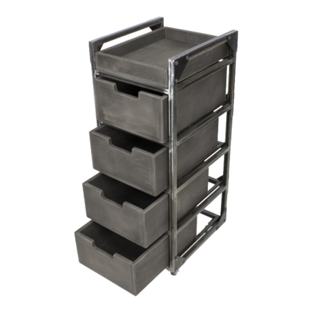 Carrello Barberia Brixton Grigio NeoBeauty - 4 cassetti, 4 ruote piroettanti, struttura metallica laccata anticorrosione