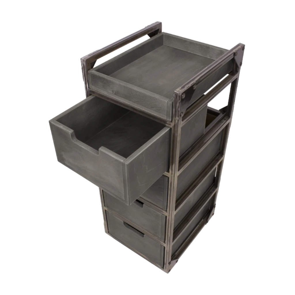 Carrito Barbería Brixton Gris con 4 Cajones y Ruedas Giratorias - Moderno | NeoBeauty