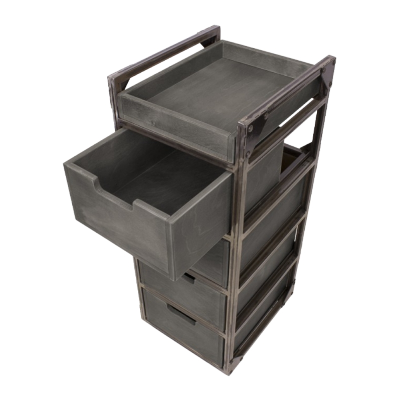 Carrello Barberia Brixton Grigio NeoBeauty - 4 cassetti, 4 ruote piroettanti, struttura metallica laccata anticorrosione