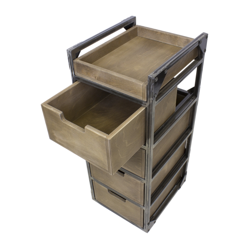 Carrito de barbería Brixton marrón 4 cajones y ruedas giratorias - NeoBeauty
