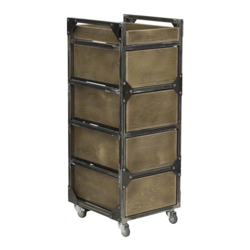 Carrito de barbería Brixton marrón 4 cajones y ruedas giratorias - NeoBeauty