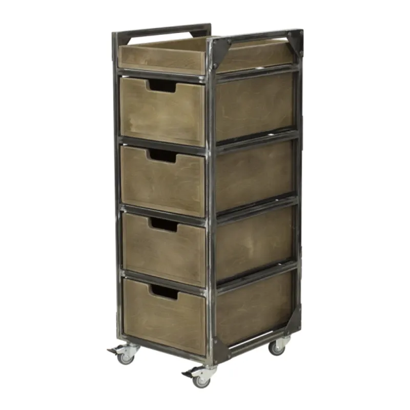 Carrito de barbería Brixton marrón 4 cajones y ruedas giratorias - NeoBeauty