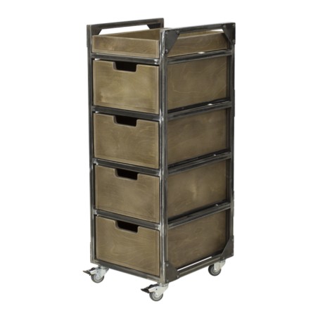 Carrito de Barbería Brixton Marrón NeoBeauty con 4 cajones y ruedas giratorias -NeoBeauty -Carritos barbero