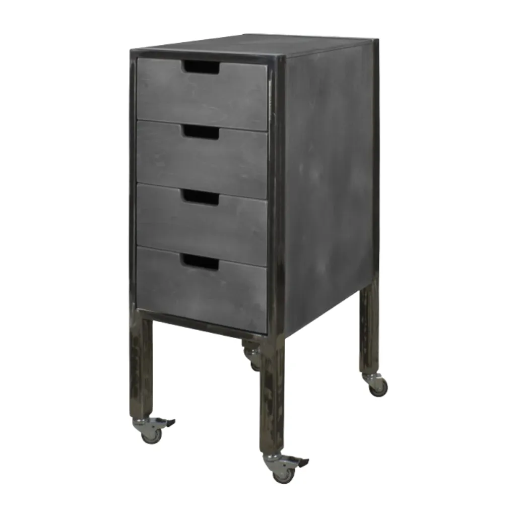 Carrito de barbería City Plus Gris con cajones de madera contrachapada y ruedas giratorias - NeoBeauty
