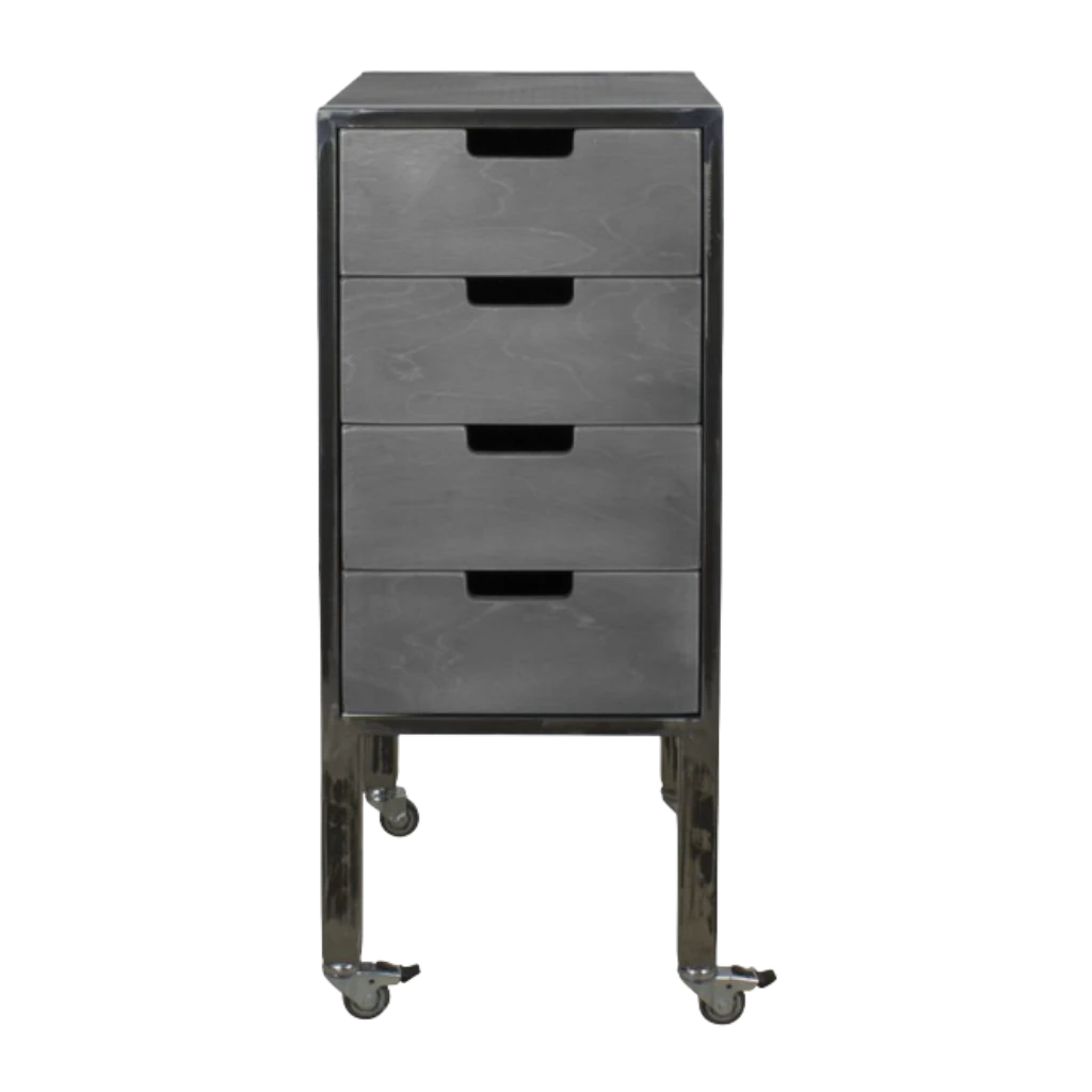 Carrito de barbería City Plus Gris con cajones de madera contrachapada y ruedas giratorias - NeoBeauty