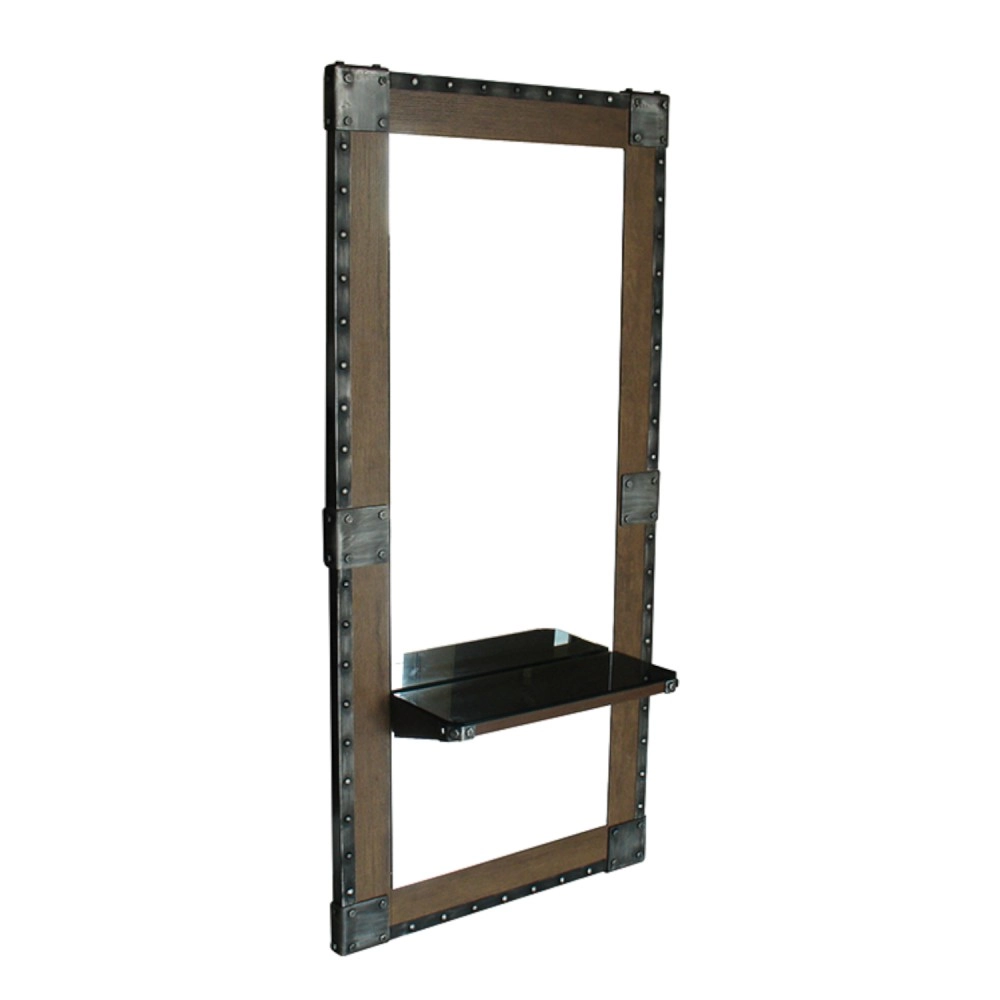 Tocador para barbería con espejo y repisa central, acabado en madera - i-Medstetic -i-Medstetic -Tocadores Barbería