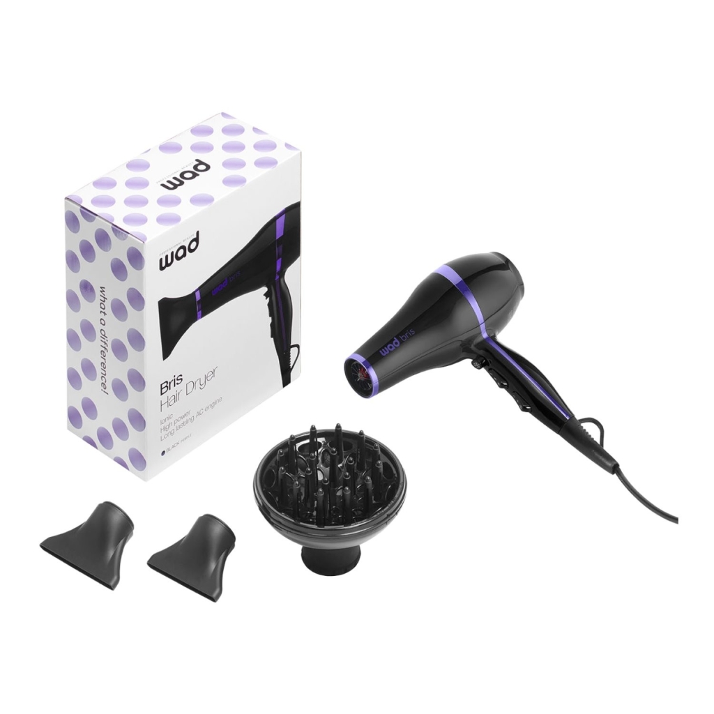 Secador de pelo iónico Bris Purple 1800–2100 W para peluquería - Wad