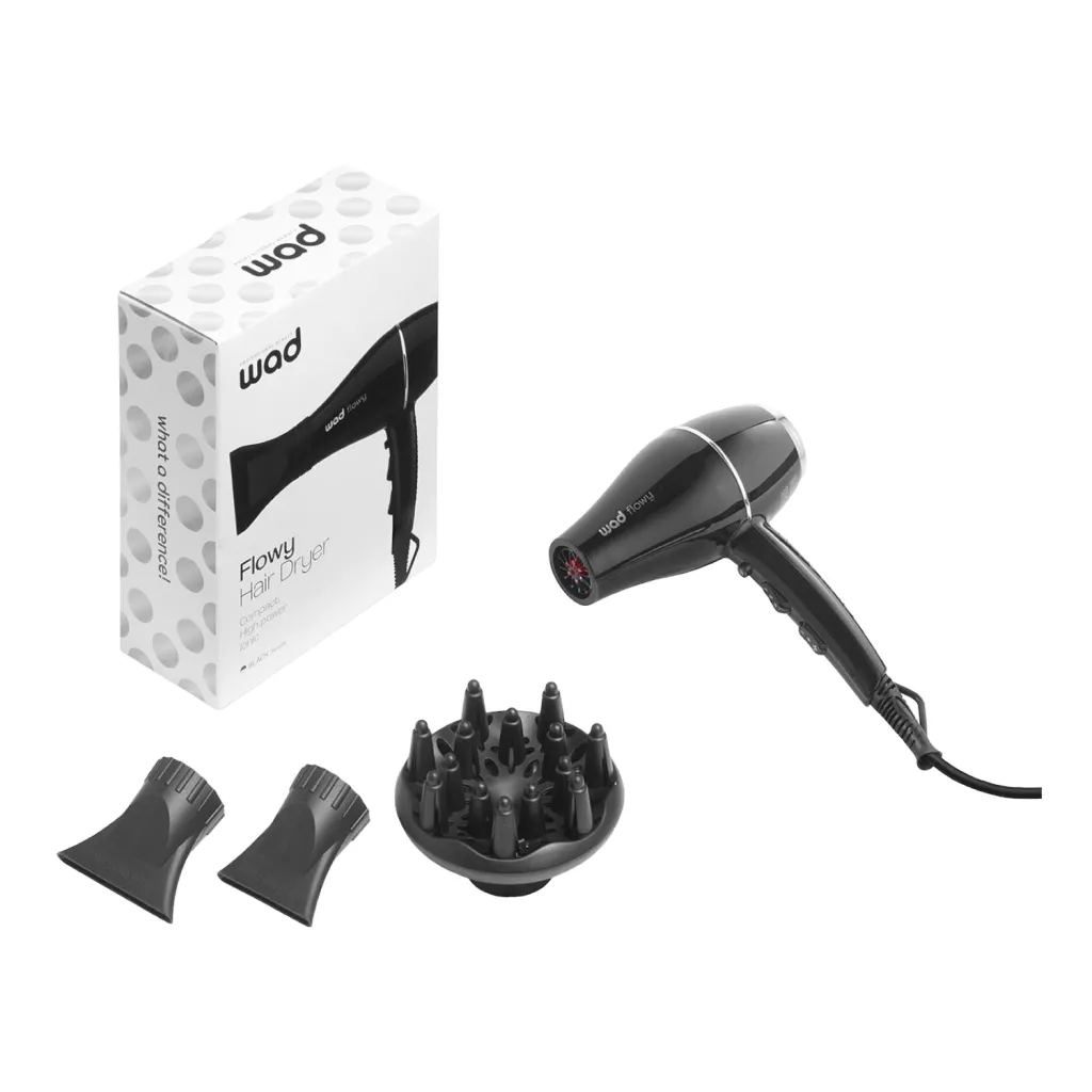 Secador de pelo iónico compacto 1800-2100 W para peluquería profesional - Wad Flowy Black