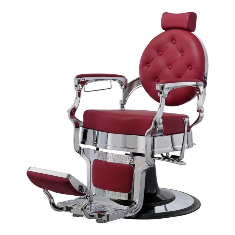 Sillón de barbero Buzz Silver Burdeos Weelko - Vintage y moderno -Mudi -Sillones barbero