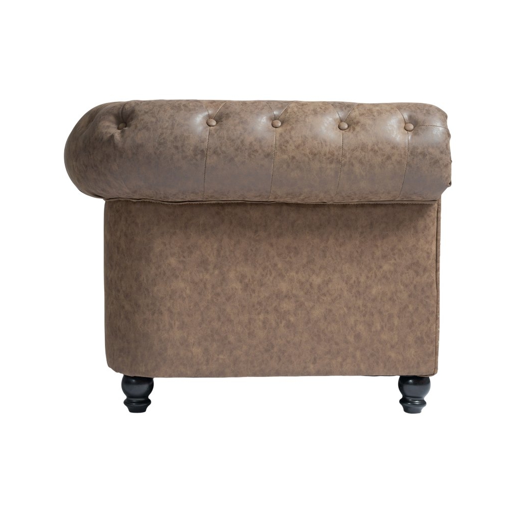 Sofá Chesterfield Repose Brown tapizado capitoné con acabado envejecido - Weelko