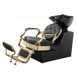 Ranch Gold Backwash Unit with Tilting Black Ceramic Basin and Golden Metallic Frame - Weelko -Weelko -Hair washing basin for ...