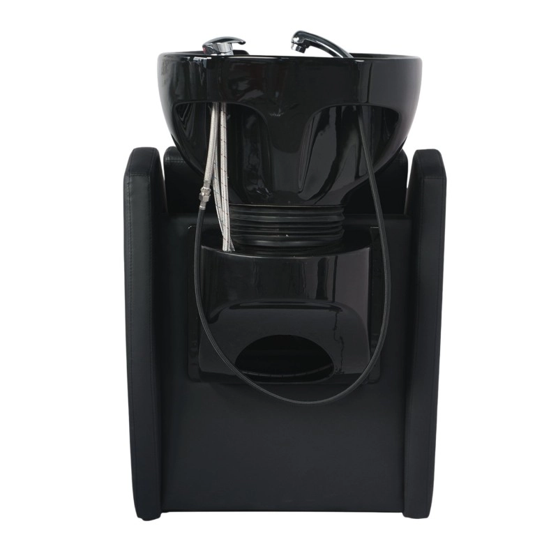 Lavatório Wisp com pia profunda em cerâmica e estofado PVC preto Weelko -Weelko -Lavacabeças para salões de beleza