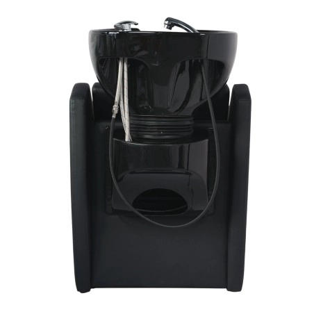 Lavatório Wisp com pia profunda em cerâmica e estofado PVC preto Weelko -Weelko -Lavacabeças para salões de beleza