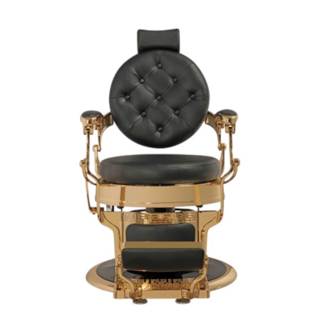 Poltrona da barbiere Larry Gold con base rétro dorata e rivestimento in PU nero - Mudi -Mudi -Poltrone da barbiere