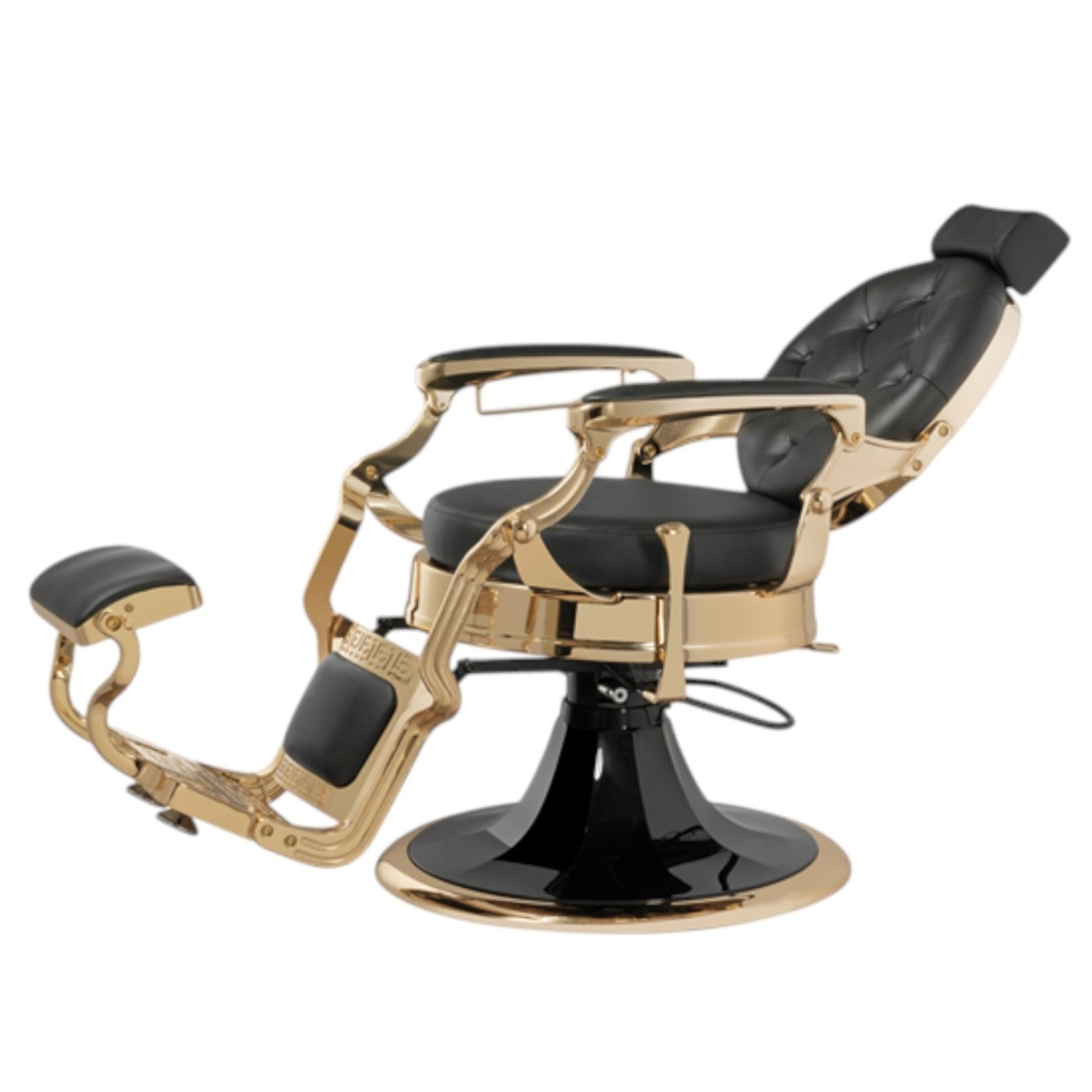 Sillón de barbero Larry Gold - base retro dorada | Mudi
