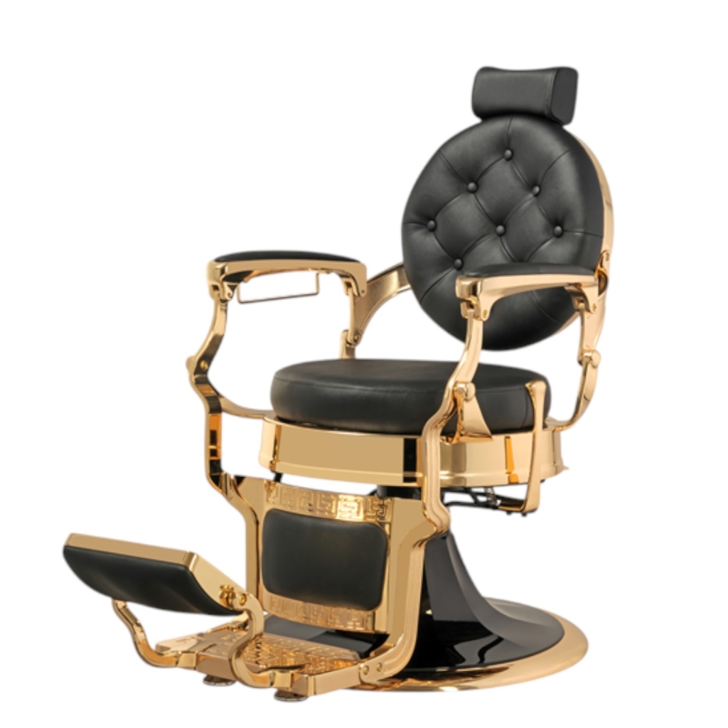 Sillón de barbero Larry Gold - base retro dorada | Mudi