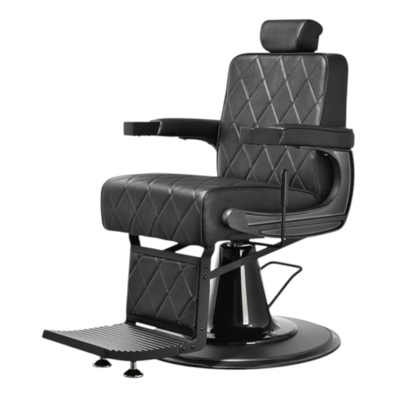 Taito Barber Chair with Black PU Diamond-Stitched Upholstery and Reclining Backrest - Mudi -Mudi -Barber chairs