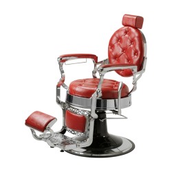 Sillón de barbero Mack Red Silver, tapizado rojo capitoné y estructura de aluminio inyectado - i-Medstetic -i-Medstetic -Sill...