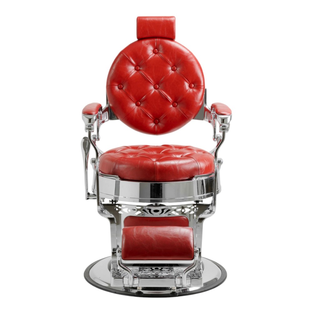 Sillón de barbero Mack Red Silver, tapizado rojo capitoné y estructura de aluminio inyectado - i-Medstetic -i-Medstetic -Sill...