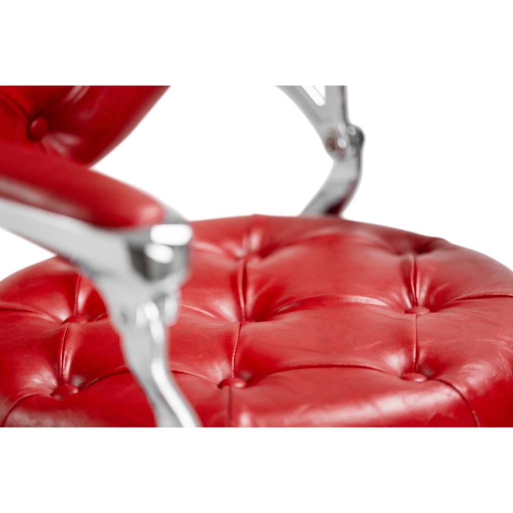 Sillón de barbero Mack Red Silver, tapizado rojo capitoné y estructura de aluminio inyectado - i-Medstetic