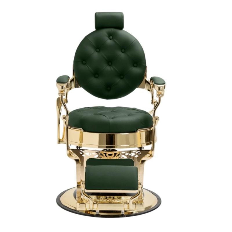 Poltrona da barbiere Mack Green Gold - Rivestimento verde trapuntato e struttura dorata | i-Medstetic -i-Medstetic -Poltrone ...