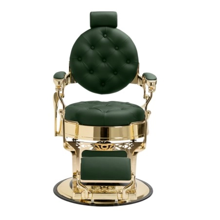 Mack Green Gold Barber Chair with Green Tufted Upholstery and Die-Cast Aluminium Frame — i-Medstetic -i-Medstetic -Barber chairs