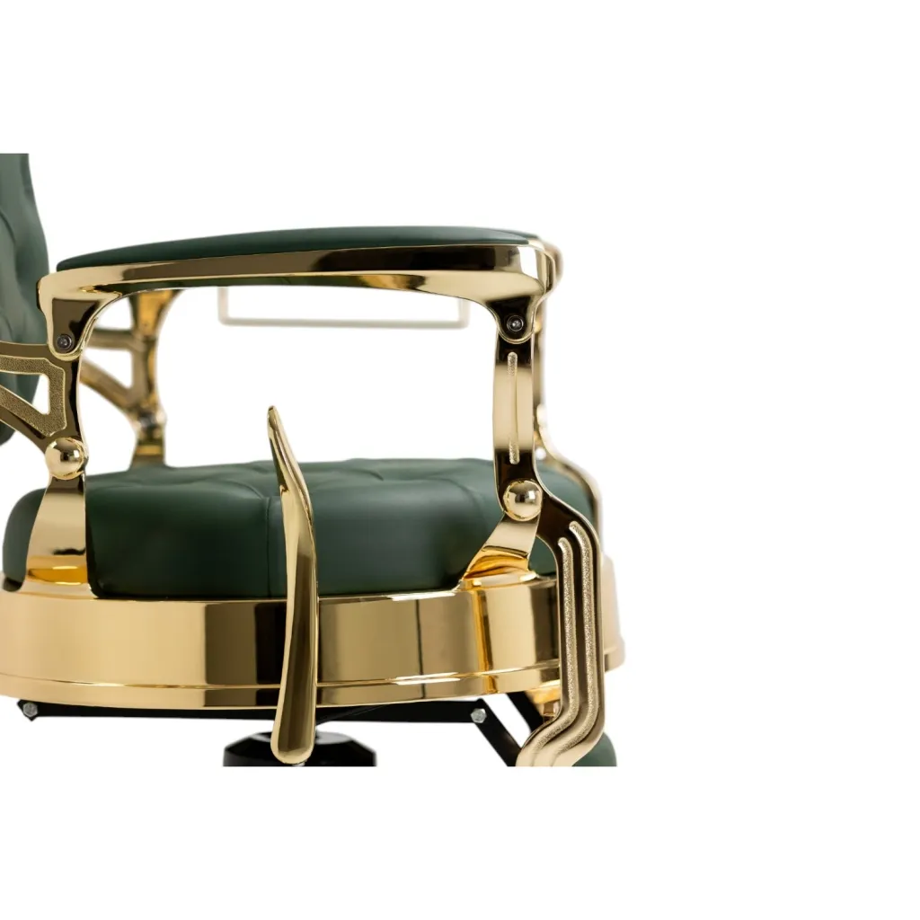 Sillón de barbero Green Gold tapizado verde capitoné - i-Medstetic