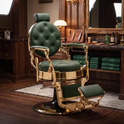 Mack Green Gold Barberstuhl mit gestepptem grünem Bezug – i-Medstetic
