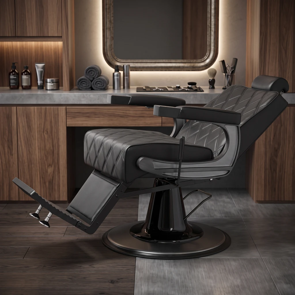 Sillón de barbero Taito reclinable tapizado PU negro - Mudi