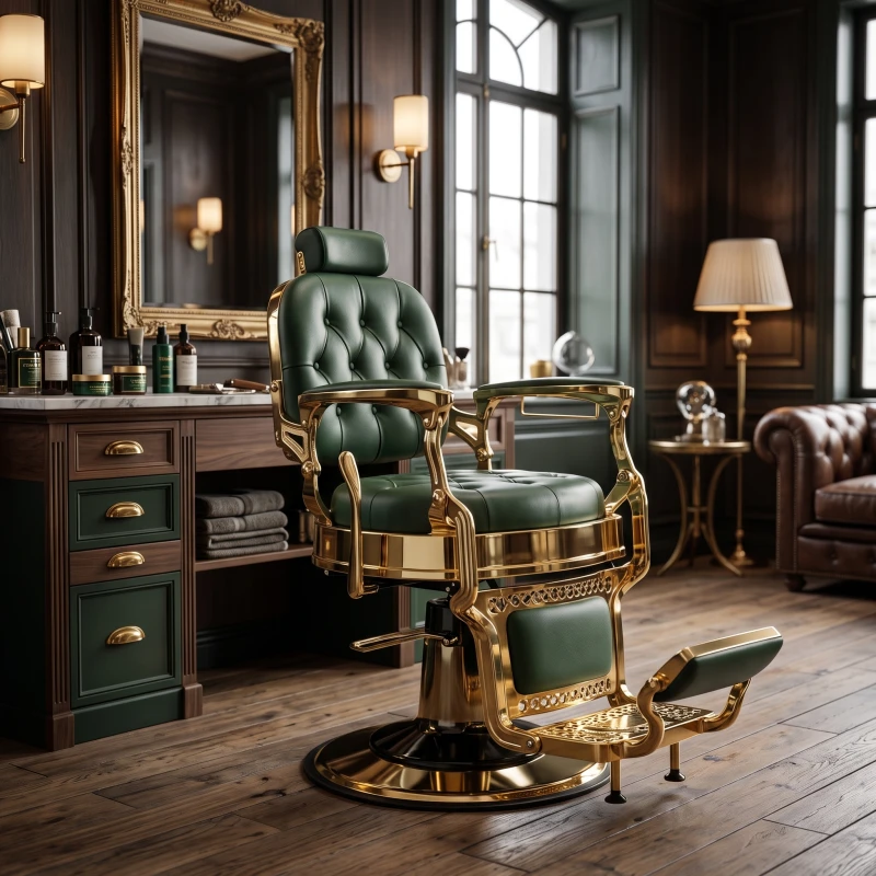 Fauteuil de barbier vert capitonné i-Medstetic