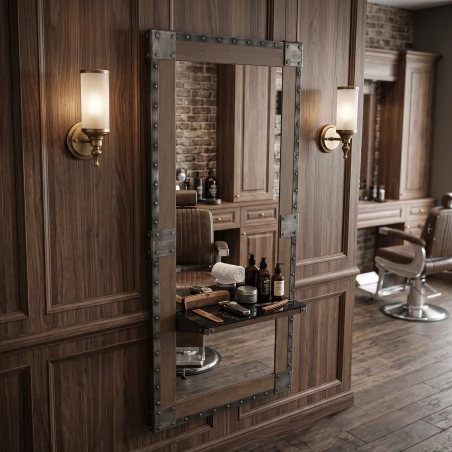 I-Medstetic Barber-Frisiertisch mit Holzfinish und Mittelregal
