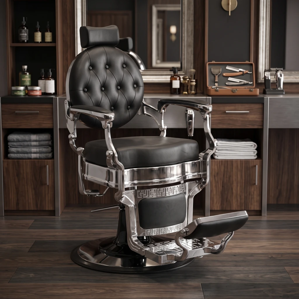 Sillón de Barbero Buzz Silver Black Vintage