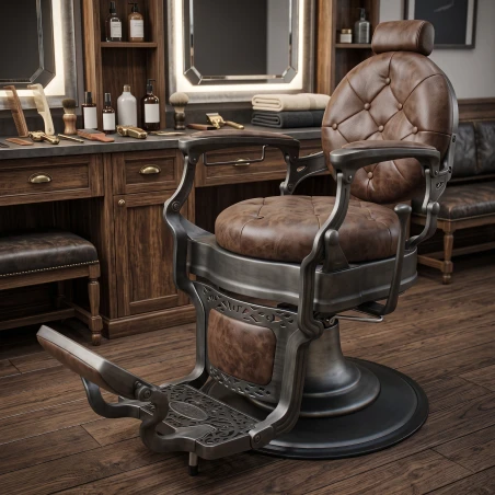 Chaise de barbier rétro Chicago marron - i-Medstetic