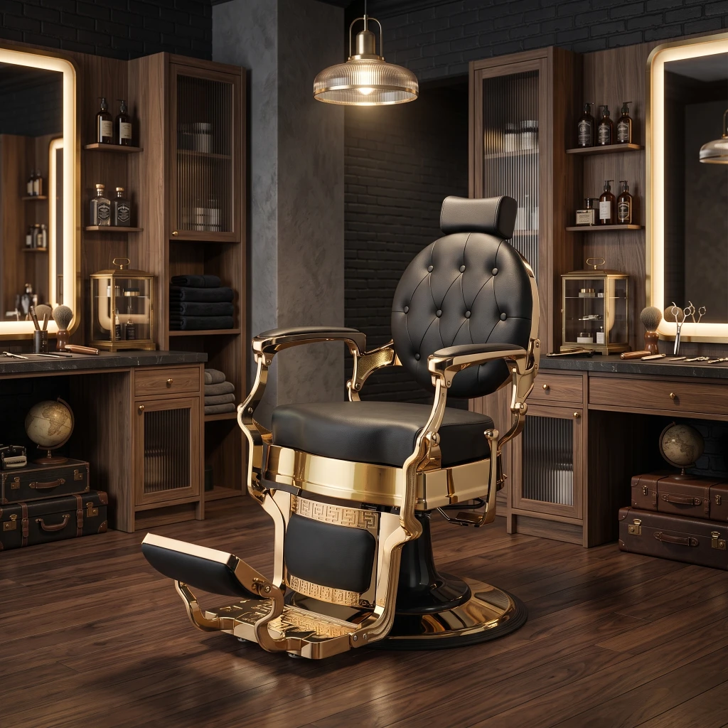 Sillón de Barbero Buzz Gold Black Vintage