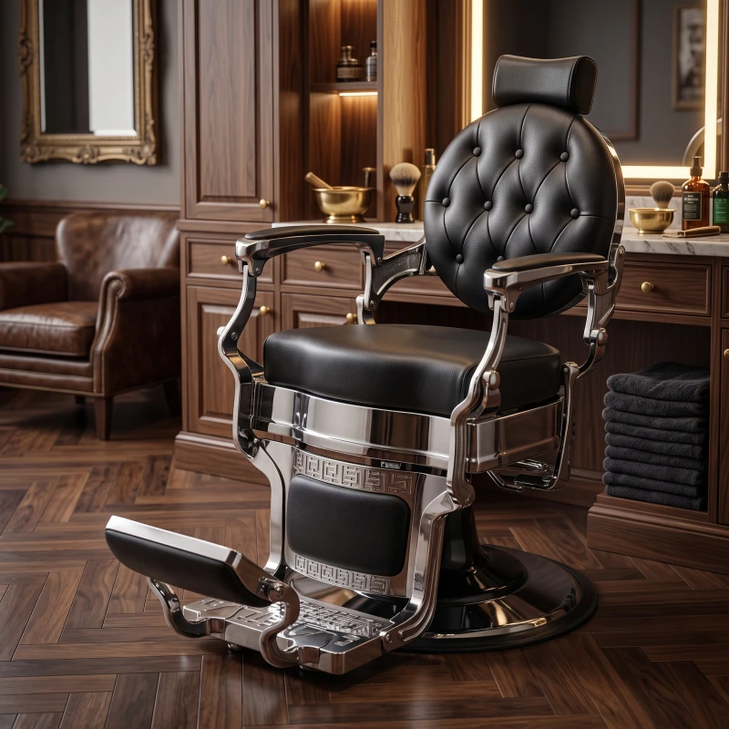 Black and Silver Buzz Vintage Barber Chair by Weelko