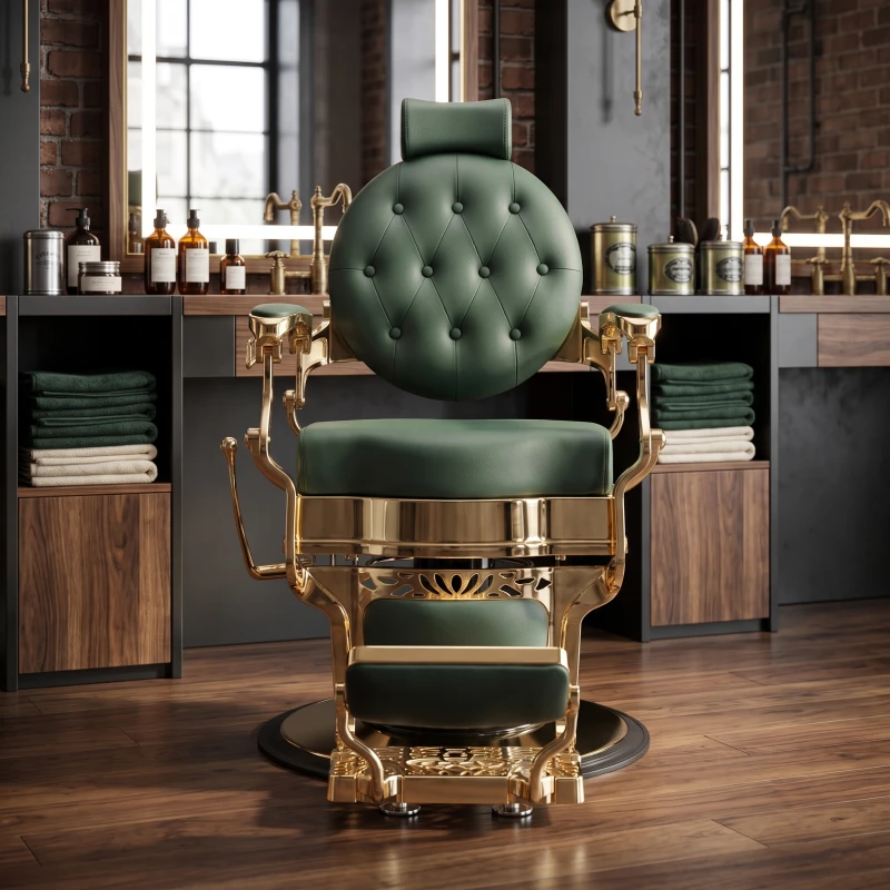 Weelko Barberstuhl Buzz Gold Grün Vintage