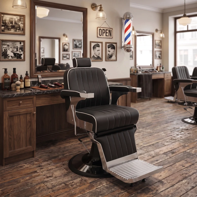 Corinto Black–Silver Barber Chair