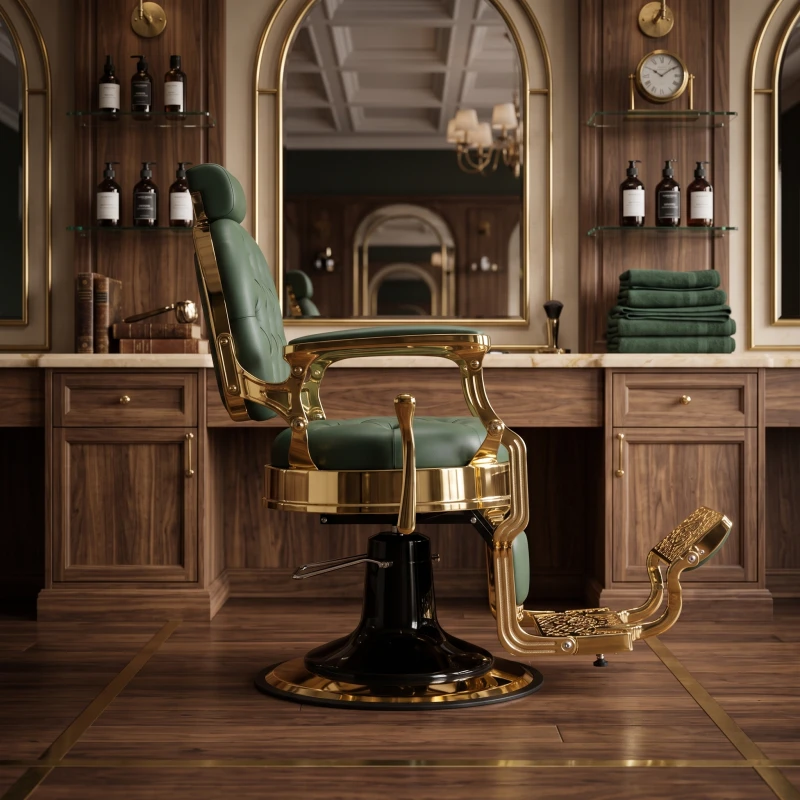 Fauteuil de barbier vert capitonné i-Medstetic