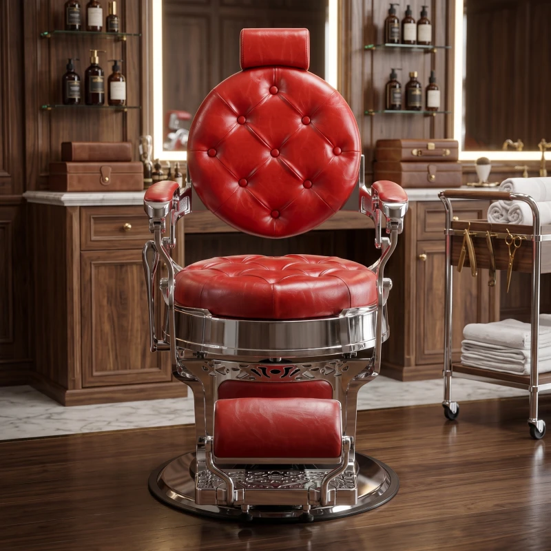Fauteuil de barbier rouge capitonné i-Medstetic
