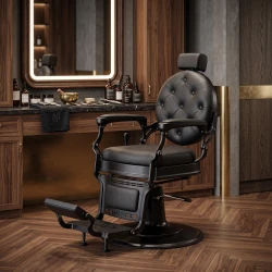 Mack Black Barberstuhl, Aluminiumdruckguss mit blockierbarer Hydraulikpumpe – i-Medstetic