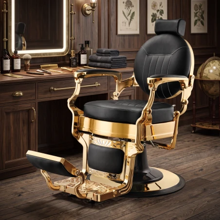 Sillón de Barbero Caesar Gold Negro Vintage - Weelko