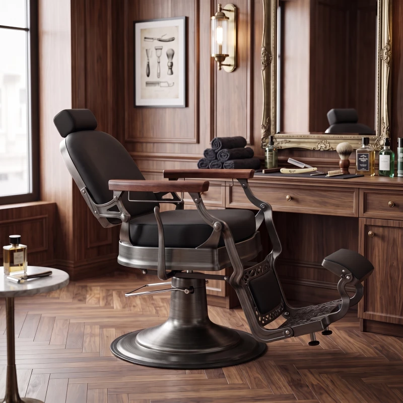 Poltrona da Barbiere Flek vintage reclinabile con poggiatesta estensibile e pompa idraulica - i-Medstetic