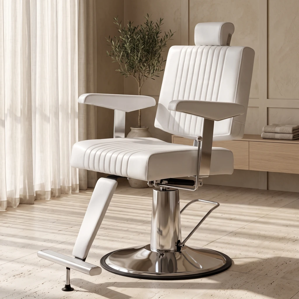 Sillón de barbero Mudi SEREN blanco con bomba hidráulica