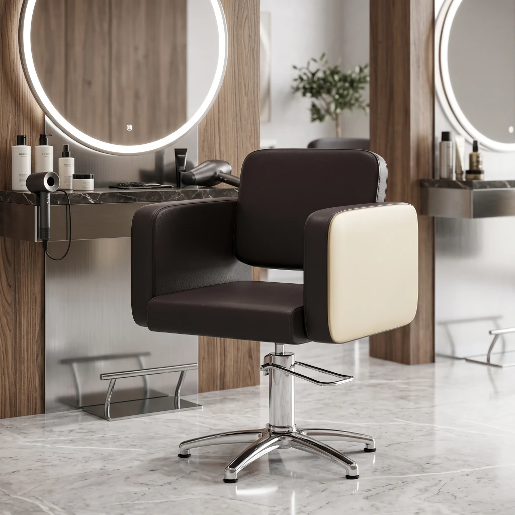 Silla de peluquería Brisa - Base hidráulica giratoria 360º, tapizado polipiel | Decovera